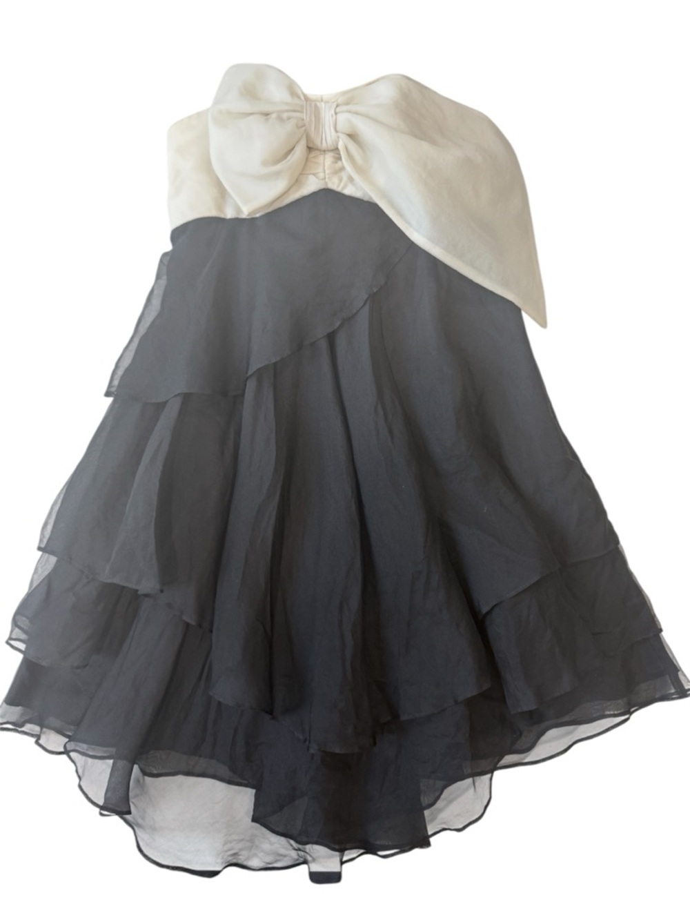ABS Allen Schwartz Black Strapless Tiered Dress with Ivory Bow